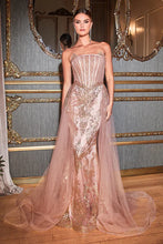 Rose Gold Strapless Glitter Gown With Removable Tulle Overskirt