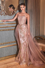 Rose Gold Strapless Glitter Gown With Removable Tulle Overskirt