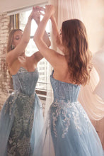 Smoky Blue Strapless Glitter Gown With Removable Tulle Overskirt