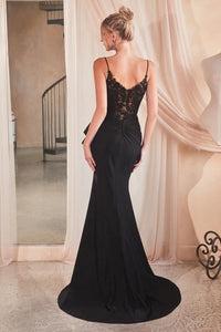 Black Fitted Black Gown With Side Peplum