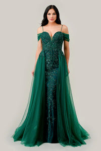 Emerald Embellished Off The Shoulder Fitted Gown (Copy)