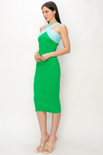 Green Crossover Neckline Stretch Ribbed Knit Mini Dress