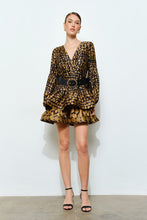 Olive Chic Polka Dot Silky Gold Belt Mini Dress