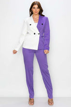 Purple/Ivory Two Tone Color Solid Blazer Pants Set