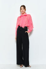 Fuchsia Sheer Embroidered Butterfly Bow Tie Blouse