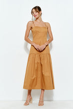Mustard Square Neck Tiered Sleeveless Midi Dress