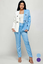 Blue/Ivory Two Tone Color Solid Blazer Pants Set