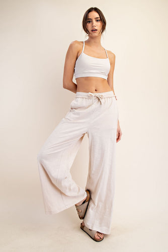 Sand Beige Cotton Slub Lounging Wide Pant