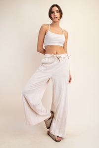 Sand Beige Cotton Slub Lounging Wide Pant
