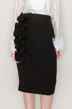 Black High Waist Asymmetric Frill Midi Skirt