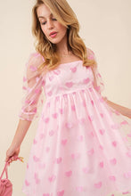 Baby Pink Sparkling Glitter Heart Patch Baby Doll Dress