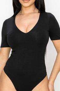 Black V Neck Double Modal Stretch Bodysuit