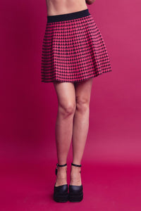 Pink Multi Knit Houndstooth Colorblock Cardigan Skirt Set