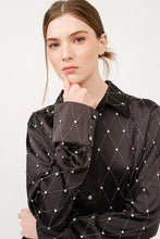 Black Long Sleeve Rhinestones Embellished Shirt Top
