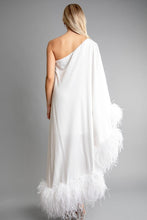 White Sheer Fabric With Feather Long Dress