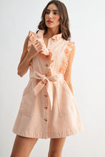 Pink Sleeveless Denim Dress With Ruffle Details