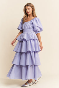 Lavender Square Neckline Ruffle Tiered Maxi Dress