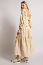 Beige Gauze Embroidery Smocking Tiered Gradient Dress