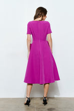 Grape Elegant Rose Applique A-line Midi Dress