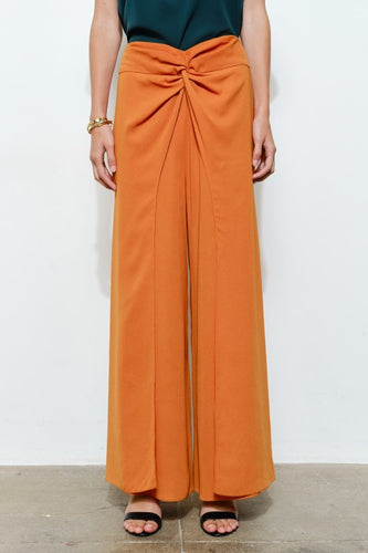 Clay Twist Front Draped High-waist Wide-leg Pants