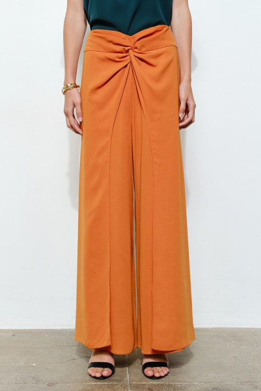 Clay Twist Front Draped High-waist Wide-leg Pants