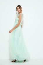 Light Green Bow Tie Strap Lace-up Back Tulle Maxi Dress
