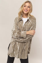 Beige Oversized Velvet Button-Up Shirt Jacket