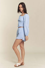 Blue Gingham Smocked Top With Shorts Set