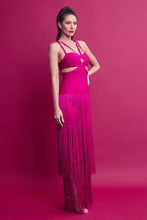 Magenta Bandage Fringe Dress With Cutout