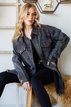 Black Wash istressed Denim Western Shirts Long Fit Jacket