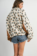 Cream/Khaki Bluebell Floral Sherpa Fleece Zip Jacket