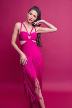 Magenta Bandage Fringe Dress With Cutout