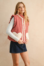 Red Gingham Pattern Sherpa Pocket Vest