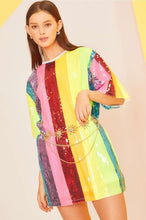 Neon Rainbow Color Block Sequin Tunic Top