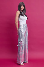 Silver Sequin Cargo Pants With Pockets