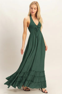 Hunter Green Halter Neck Smocked Maxi Dress Aquarius Brand Hunter Green Halter Neck Smocked Maxi Dress Aquarius Brand