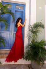 Red Tulle Embroidered Evening Gown