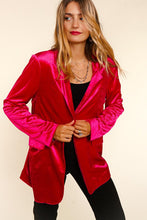 Magenta Velvet Collar And Lapel Blazer With Pockets