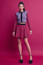 Pink Multi Knit Houndstooth Colorblock Cardigan Skirt Set