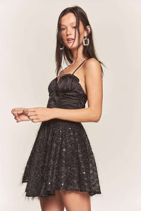 Black Satin Top With Sequin Bottom Contrast Dress