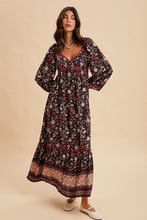Midnight Floral Contrast Piped Border Print Maxi Dress
