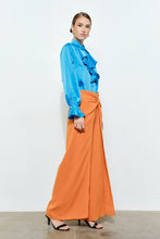 Teal Chic Satin Ruffled Jeweled Bell Sleeves Blouse Top