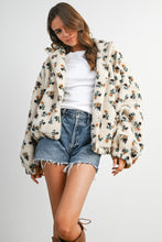 Cream/Khaki Bluebell Floral Sherpa Fleece Zip Jacket