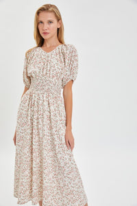 Ivory/Blush Modest Smocked Floral Dress