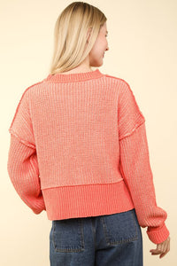 Orange Two Tone Striped Casual Stripe Sweater Top