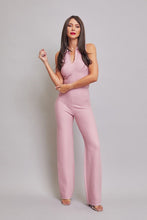 Blush Pink Knit Sleeveless Collar Top And Pants Set