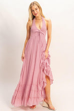 Pink Halter Neck Smocked Maxi Dress