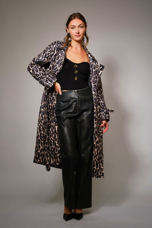 Leopard Belted Double Breasted Trench