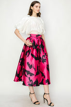 Fuchsia Multi Abstract Print High Waist Flared Midi Skirt