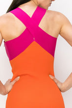 Orange Crossover Neckline Stretch Ribbed Knit Mini Dress